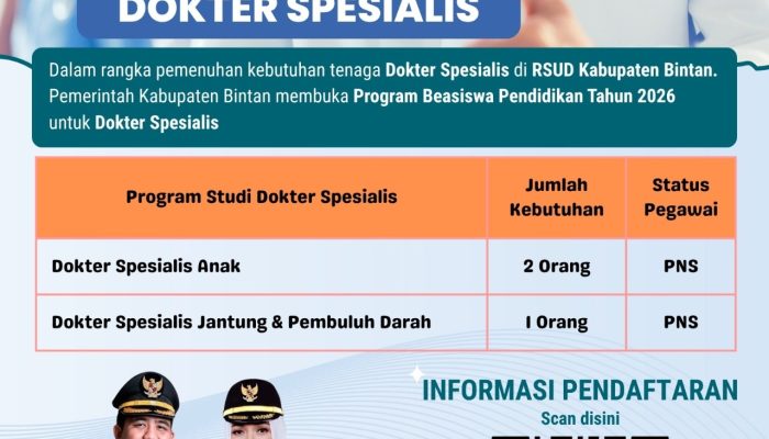 Optimalisasi Layanan Kesehatan: Pemkab Bintan Buka Beasiswa Dokter Spesialis