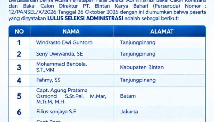 Seleksi Direktur BUMD Bintan: 7 Peserta Lulus Administrasi, Siap Ikut Uji Kelayakan